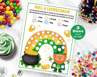 Roll A Leprechaun Game, Candy Dice Game Printable, Irish Holiday Roll A Dice Printable, Kids St Patricks Day Party Game, Instant Download