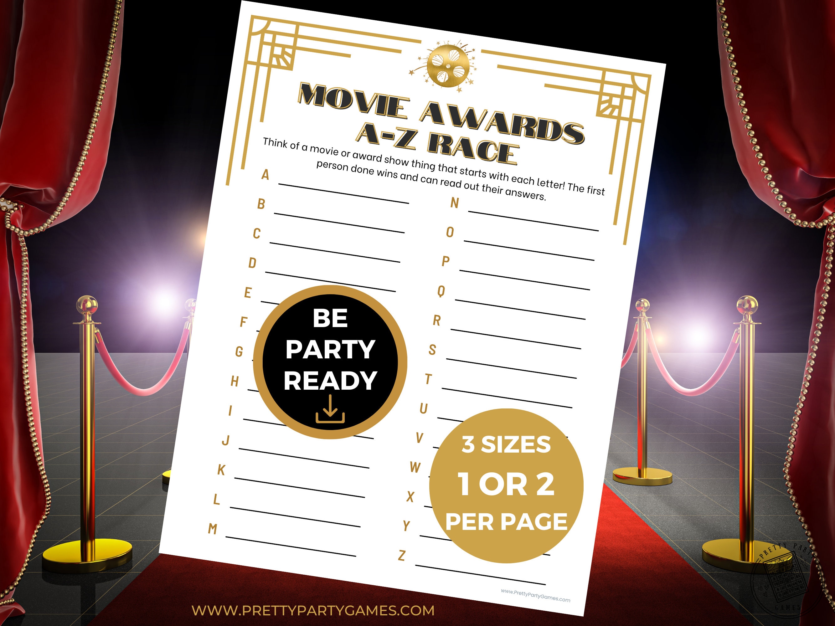 A-Z Game, Movie Awards Party Games, Office Party A to Z Game, Printable ...