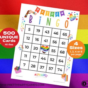 500 cartes de bingo de la fierté, jeux de société imprimables pour le mois de la fierté, activités de fête LGBTQIA pour adultes et enfants, 1 2 4 6 par page, téléchargement instantané PDF