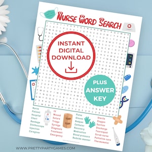 Nurse Word Search Printable, Nurse Party Games for Graduation ...