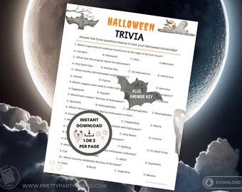 Digital Halloween Trivia Game, Printable Halloween Party Games for Kids Adults, Halloween Themed Quiz, Test Your Knowledge, Instant Download