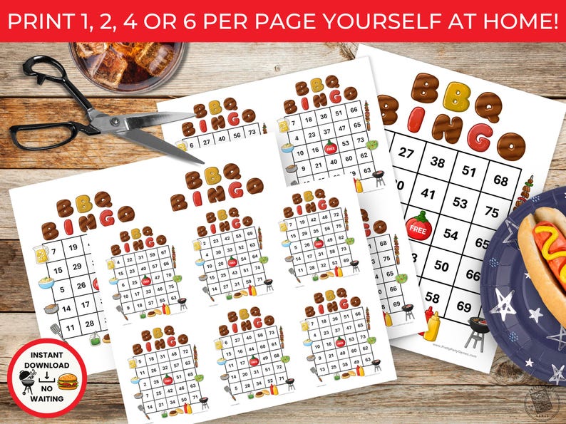 Backyard BBQ Bingo Game for Cookouts, 50 Printable Bingo Cards for ...