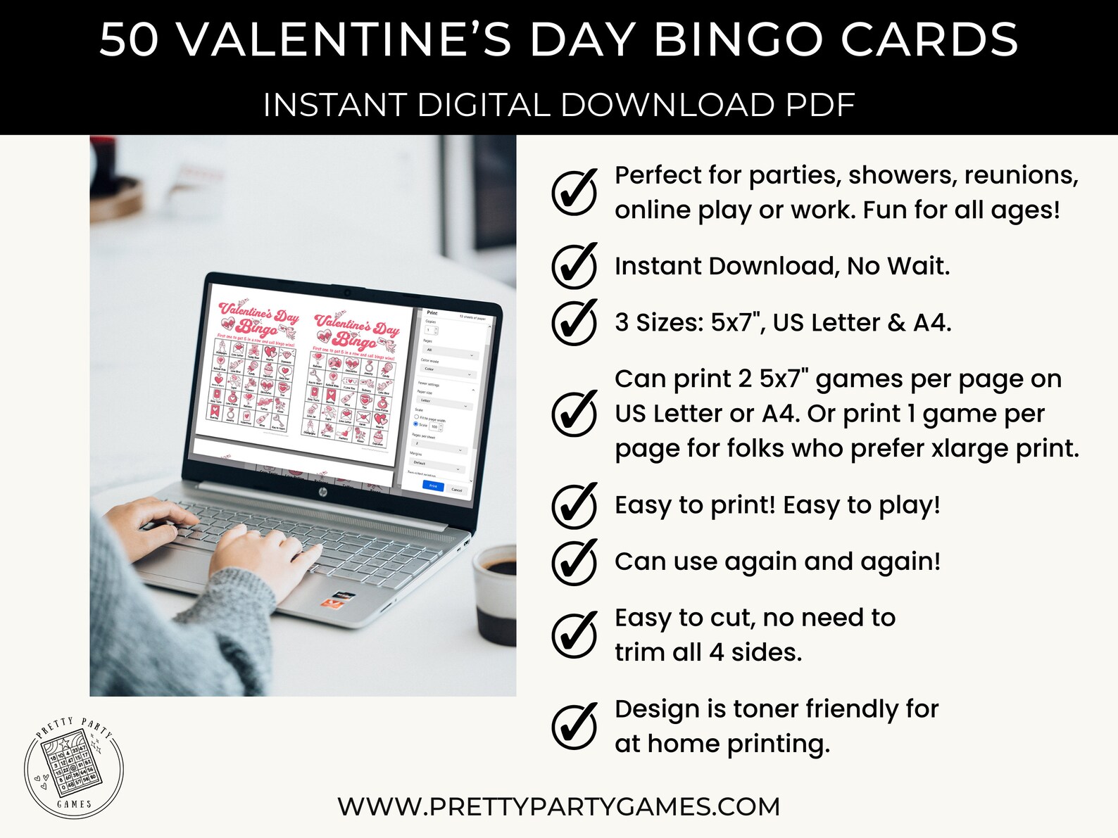 Printable Valentines Day Bingo Cards, Digital Valentines Bingo With ...