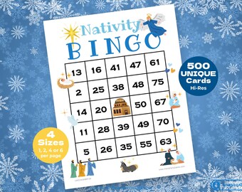 500 Printable Nativity Bingo Cards with Numbers, Church Bingo Night Game for Groups, Christmas Bingo Cards with Nativity for Kids & Adults