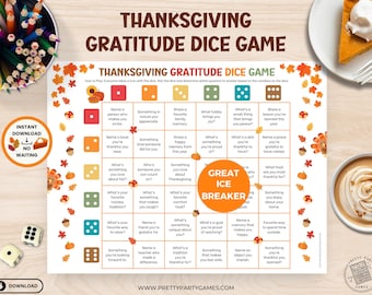 Thanksgiving Gratitude Dice Game Printable, Holiday Dice Games for Kids & Adults, I'm Grateful For, Friendsgiving Icebreaker Games With Dice