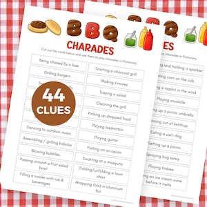 Backyard BBQ Family Printable Charades for Kids & Adults, 44 Charades Cards, Summer Cookout Activities, Summer Party Games, Instant Download