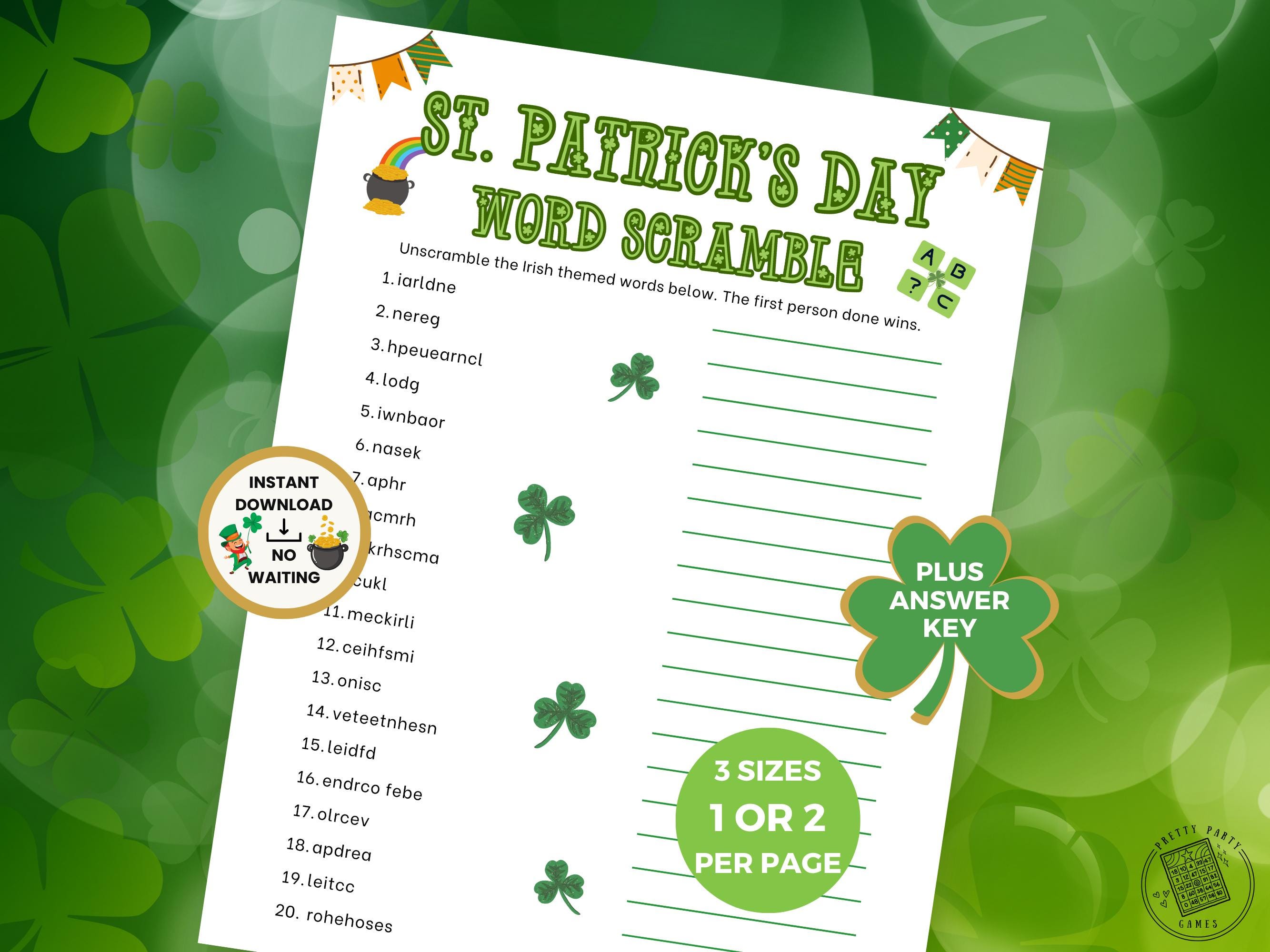 Printable St Patricks Day Word Scramble With Answer Key, Fun Classroom ...