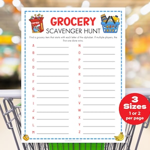 Juego de búsqueda del tesoro en el supermercado, juegos de supermercado para niños, carrera de compras de la A a la Z, búsqueda del tesoro imprimible, descarga instantánea en PDF