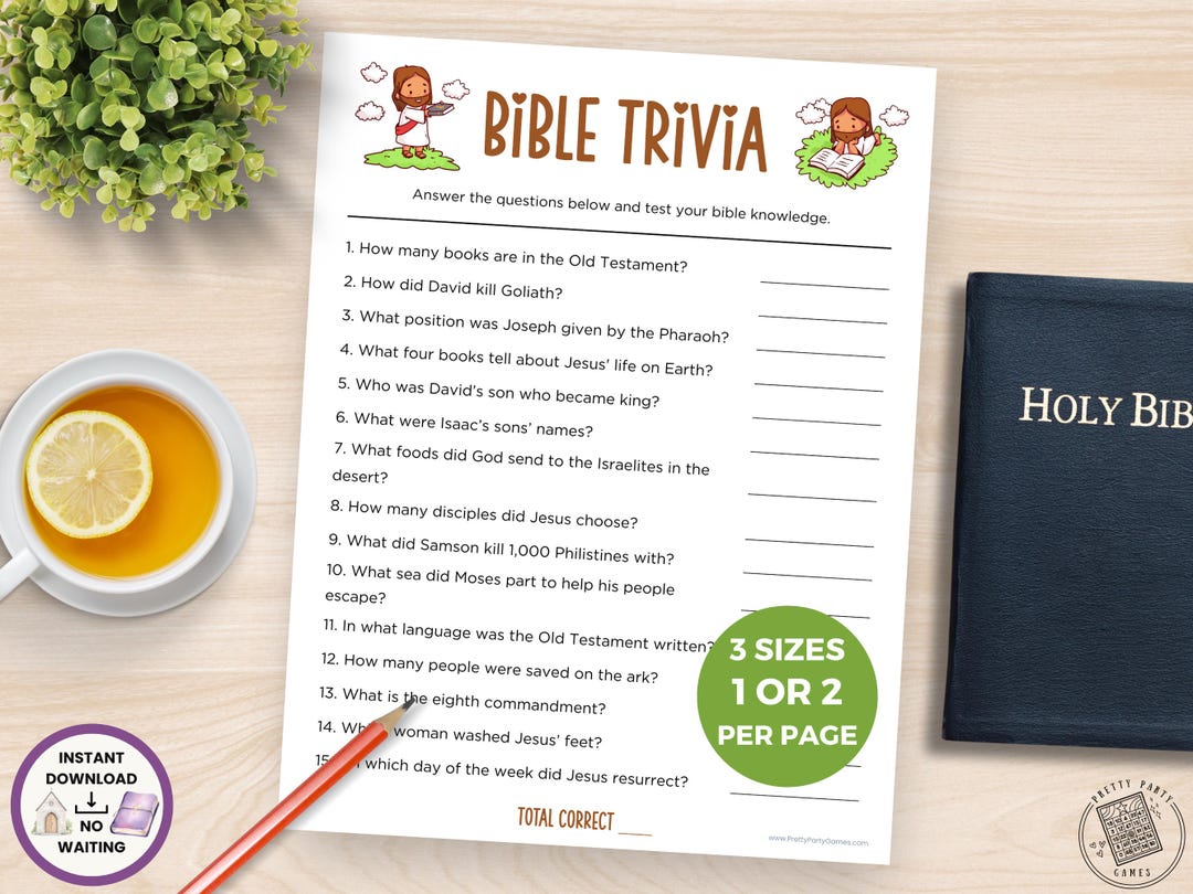 Bible Trivia Game, Fun Christian Trivia Quiz for Church Game Night ...