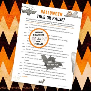 Halloween Trivia Night Game, Printable Halloween True or False Trivia Game for Kids Teens & Adults, Halloween Themed Quiz, Instant Download