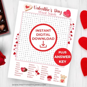 Jeu de recherche de mots imprimable pour la Saint-Valentin pour enfants et adultes + corrigé, activités uniques pour la Saint-Valentin, parfait pour la classe de la Saint-Valentin