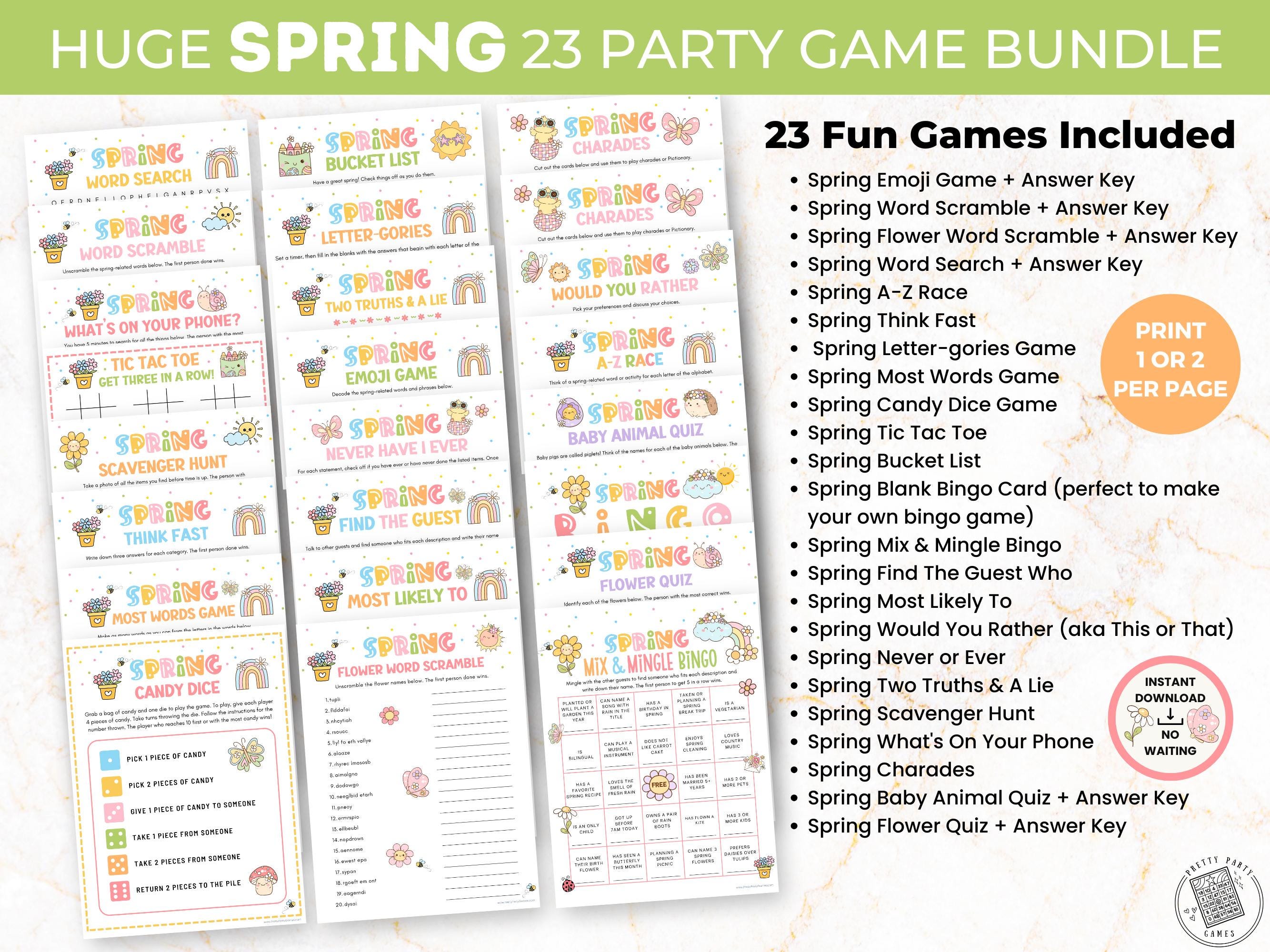 Ice Breaker For Spring 23 Spring Games Bundle, Spring Fling Party Printable, Spring Games for ...
