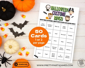 Costume Party Games, Halloween Bingo Printable PDF, 50 Halloween Bingo Cards for Kids, Teens, Adults, Seniors & Classroom, Digital Download