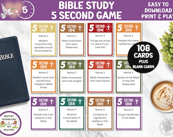 Bible 5 Second Game, Fun Christian Bible School Games, Bible Study Trivia Printable, Family Game Night for Teens & Adults, Digital Download