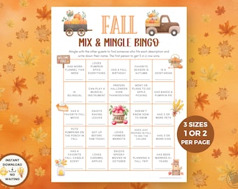 Fall Fling Mix And Mingle Bingo Printable, Autumn Office Party Icebreaker Game, Group Get To Know You Questions for Church Harvest Festival