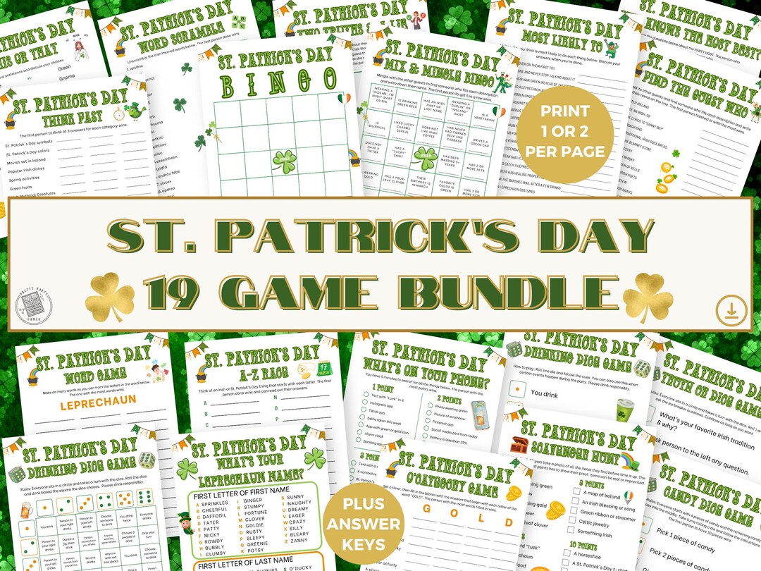 St. Patrick's Day Game Bundle, 19 Printable St Patricks Day Office ...