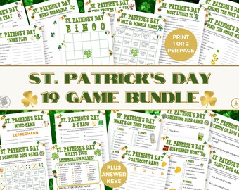 St. Patrick's Day Game Bundle, 19 Printable St Patricks Day Office Games for Adults and Kids, Mix & Mingle Bingo, Drinking Icebreaker Games