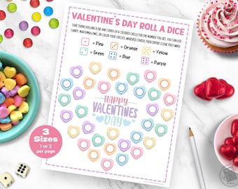 Valentine's Day Roll A Dice Game, Candy Dice Game Printable, Dinner Table Games, Cute Valentines Party Games for Kids, Instant Download PDF