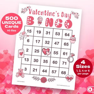500 Cartões de Bingo de Dia dos Namorados com Números, Jogos Divertidos para Festas de Fim de Ano para Imprimir para Idosos, Adultos e Crianças, Impressão Jumbo, Download Instantâneo em PDF