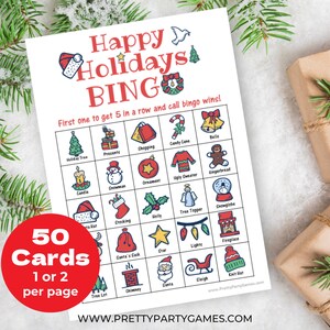 50 Cartões de Bingo de Boas Festas para Imprimir, Bingo de Férias com Imagens, Jogo de Festa de Escritório, Diversão para Crianças, Adultos e Idosos, Download Instantâneo em PDF