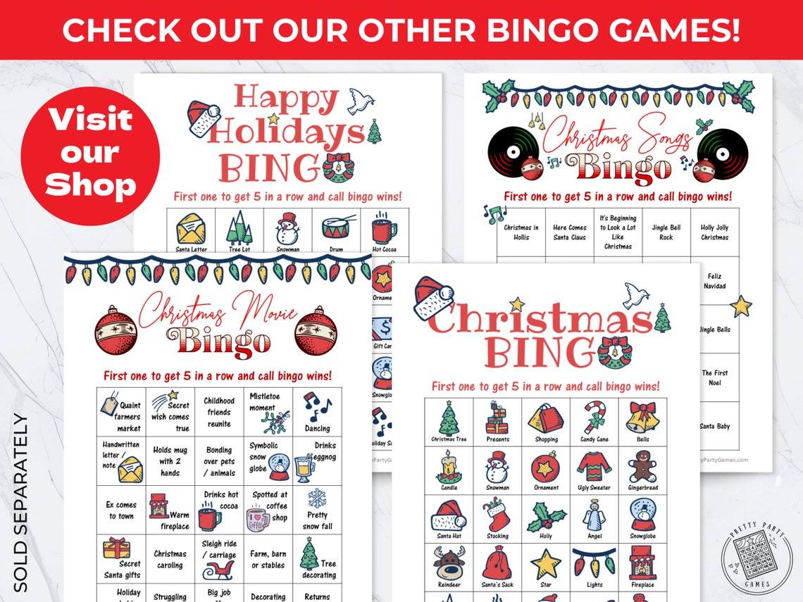 50 Printable Christmas Song Bingo Cards, Office Party Holiday Bingo