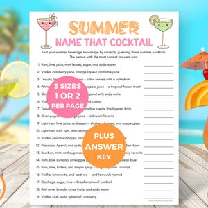 Summer Name that Cocktail Trivia Quiz, Printable Summer Trivia Game for Adults, Beverage Food Trivia Games for Pool Parties & Beach Vacation