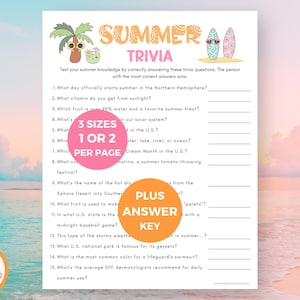 Summer Trivia Quiz, Printable Trivia Game for Adults & Kids, Fun Printable Party Games for Summer Camp, Pool Parties, Family Beach Vacation