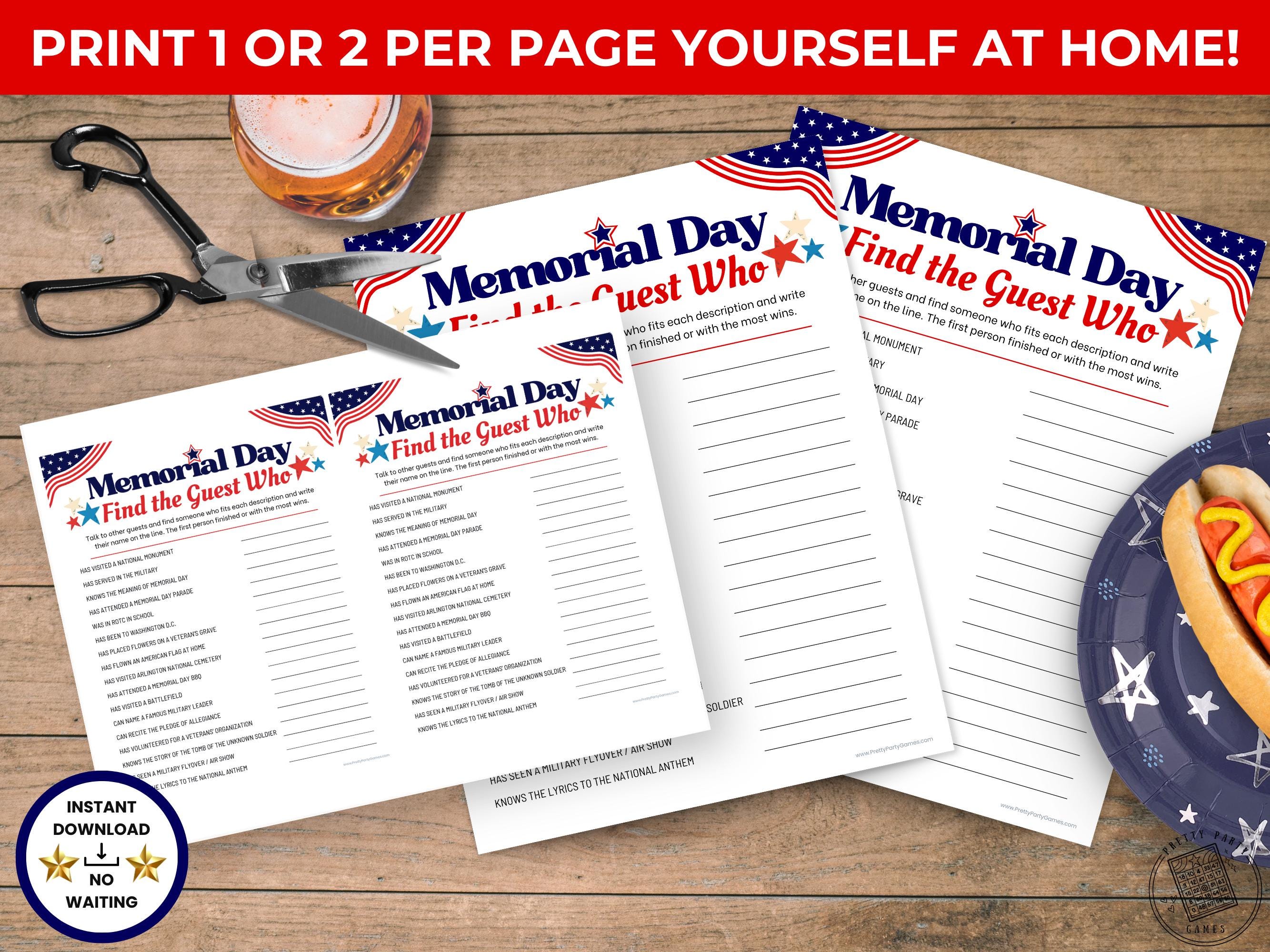 Memorial Day Find the Guest Game, Printable Party Game for Large Groups ...