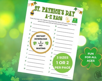 St. Patrick's Day A-Z Game Printable, Office Party A To Z Game, St. Patrick's Day Games For Kids, St Patricks Birthday, Instant Download PDF