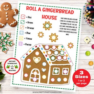 Roll A Gingerbread Game, Fun Christmas Gingerbread House Candy Dice Games for Kids, Unique Printable Holiday Party Games, Instant Download