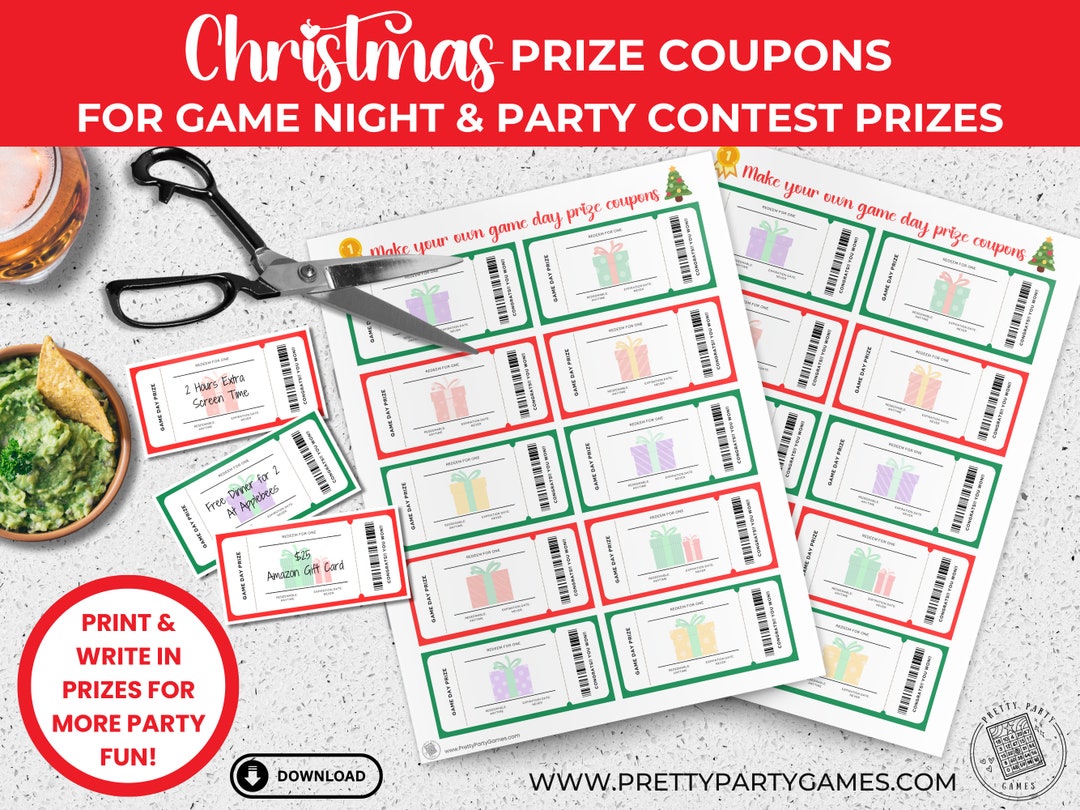 Christmas Party Prizes, Scavenger Hunt Prizes, Printable Prize Coupons for Family Game Night or ...