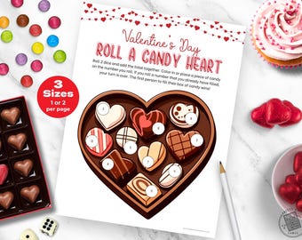 Valentine Candy Dice Game Printable, Holiday Classroom Activities, Table Games for Kids, Roll A Dice Party Game for School, Instant Download