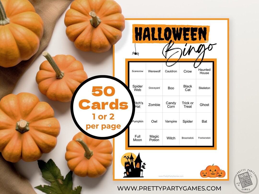 50 Printable Halloween Bingo Cards Instructions, Halloween Bingo Boards