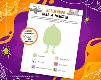 Halloween Roll A Monster Dice Game, Simple Halloween Party Games for Kids, Easy Kids Group Games, Printable Party Games, Instant Download