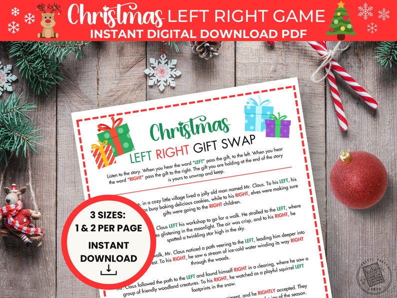 Printable Left Right Christmas Party Game, Fun Office Gift Exchange