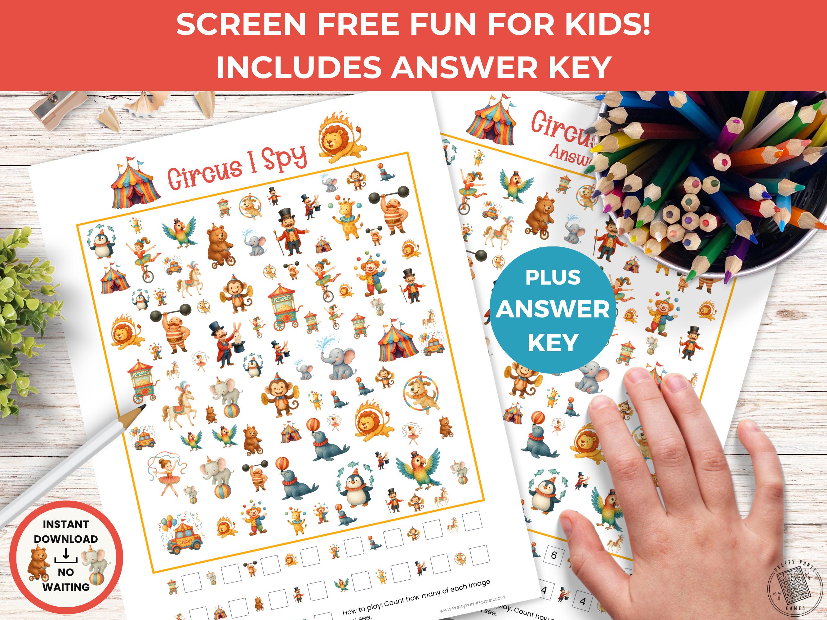 Circus I Spy Game for Kids, Carnival Party Game, Printable Circus Theme ...