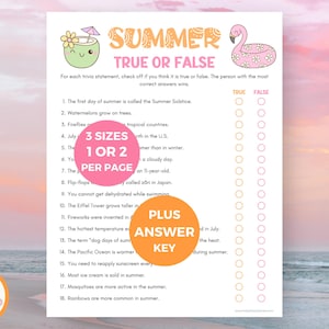 Summer True or False Trivia Quiz, Printable Summer Trivia Game for Adults & Kids, Games for Summer Camp, Pool Parties, Family Beach Vacation