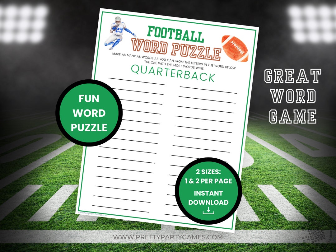 Football Quarterback Word Puzzle Game Printable Football Party Games Vocabulary Games for Kids Football Quarterback Word Puzzle Game Printable Football Party Games Vocabulary Games for Kids