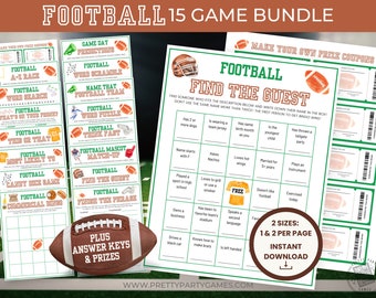 15 Printable Football Party Games Bundle, Fun games for a football party with answer keys + unique prize coupons! Instant Digital Download