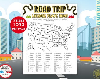 License Plate Scavenger Hunt, Fun Road Trip Games For Kids, Car Trip Busy Activities for Family Vacation, Kids Travel Game, Instant Download