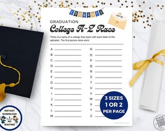 Graduation A-Z Race Game, Fast Printable Party Games To Play At A Graduation Party, Fun Class of 2025 Grad Games for Seniors, Teens & Adults
