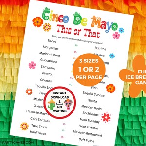 Cinco De Mayo This Or That Game, Printable Would You Rather Questions, Mexican Fiesta Party Games For Teens & Adults, Instant Download PDF