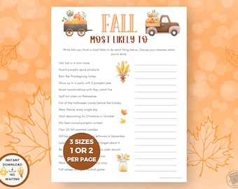 Funny Fall Who Is Most Likely To Game, Printable Group Icebreaker Game for Teens & Adults, Autumn Office Party Games, Family Reunion Ideas