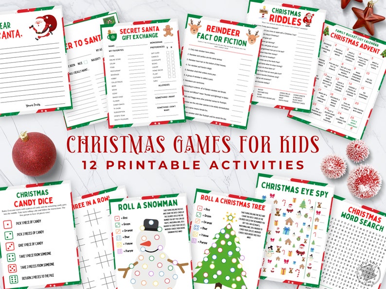 12 Printable Christmas Games for Kids, Holiday Party Game Bundle, Fun ...