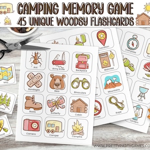 Camping Memory Game Flashcards, Memory Matching Game for Kids, Adults & Senior Citizens, Road Trip Printable Activities, Picture Brain Games