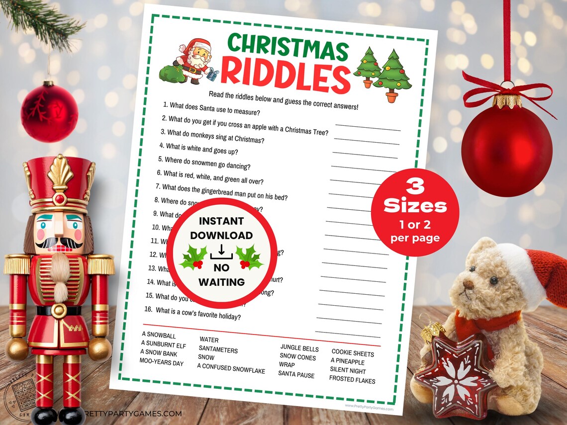 Christmas Riddles for Kids, Printable Christmas Riddle Game, Holiday ...