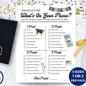 Whats On Your Phone Graduation Game, Fun Cellphone Scavenger Hunt Game for Graduation Parties, Class of 2025 Printable Game for Teens Adults