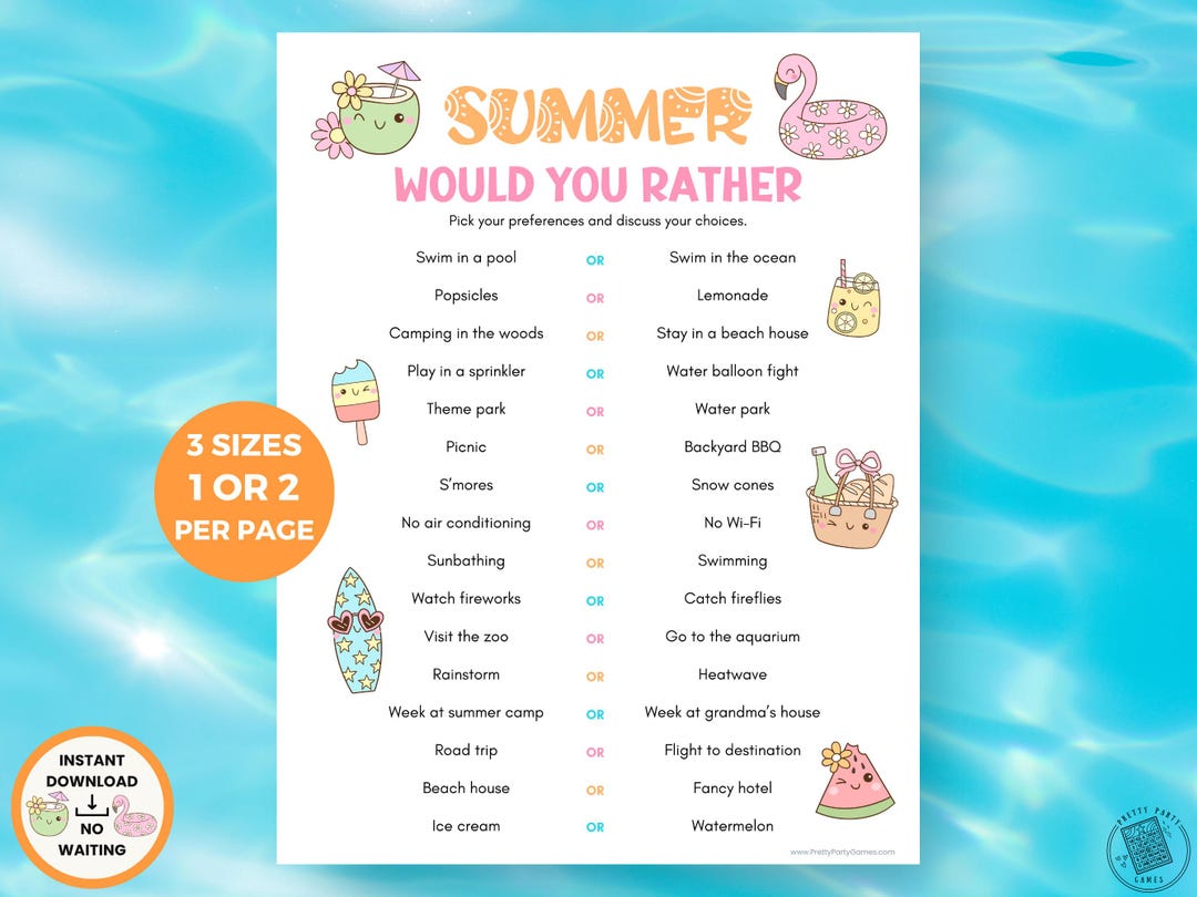 Would You Rather Summer Game, Summertime This or That Party