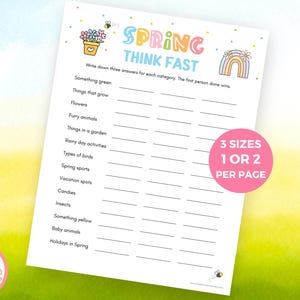 Frühlings-Think Fast Spiel, Frühlings-Partyspiele, Frühlingsspiele für Senioren, Frühlings-Gruppenspiele, Memory-Aktivitäten, Sofort-Download PDF