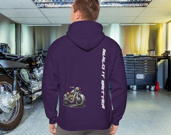 Sudadera con capucha de motociclista - Build It Better Micro Bikie - Una divertida sudadera con capucha de motocicleta personalizada única y minimalista para cualquier motociclista
